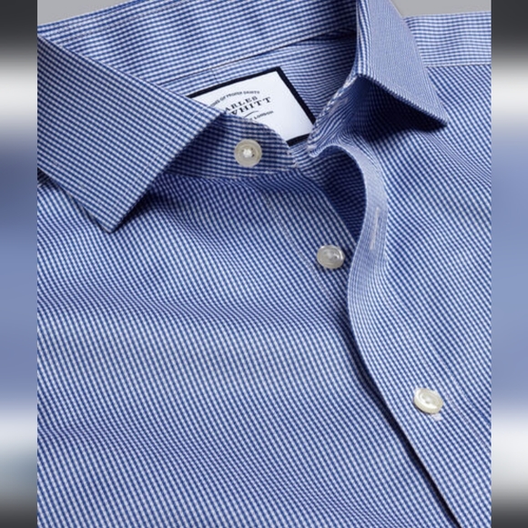 Charles Tyrwhitt spread collar non iron extra slim fit blue puppytooth shirt - Picture 6 of 6